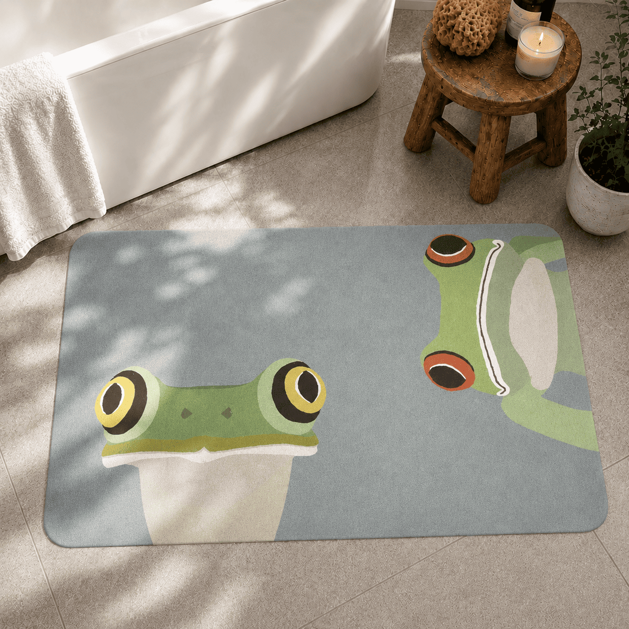 Funny Frogs Door Mat Quick Dry Super Absorbent Non Slip Whimsical Animal Decor