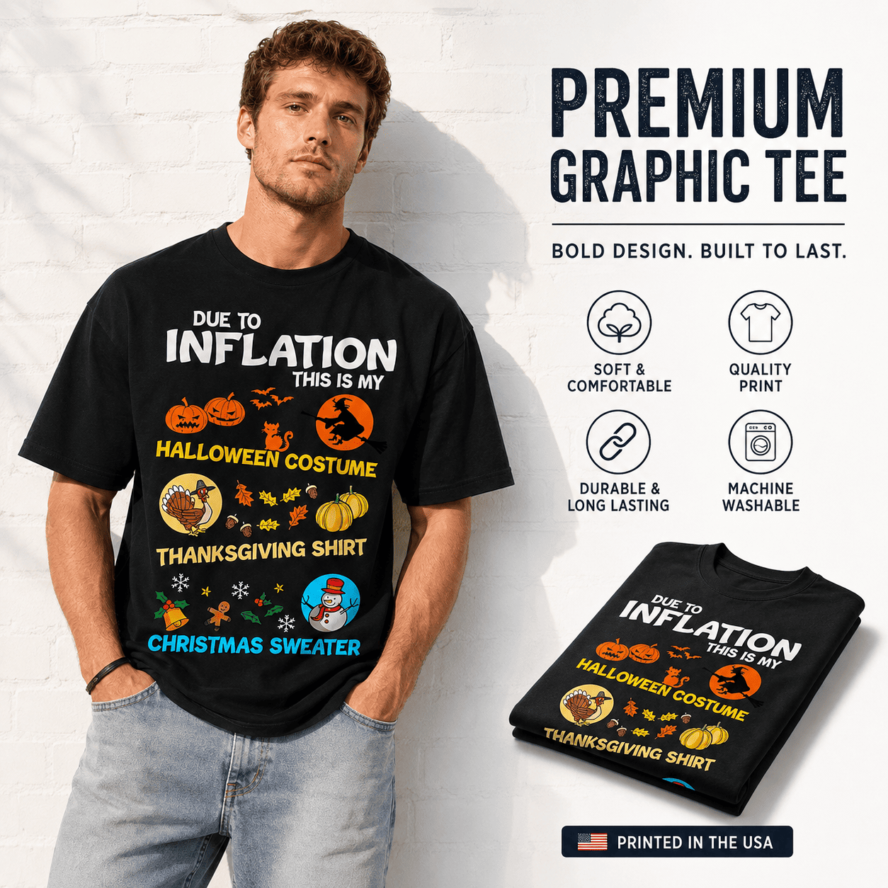 Due to Inflation Halloween Thanksgiving Christmas Funny Men's T-Shirt