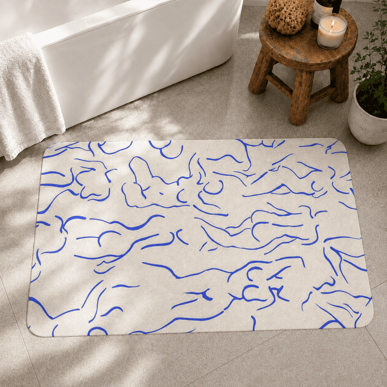 Blue and White Women Body Modern  Bathroom Rug, Cool Living Room Carpet, Custom Design Bathmat, Nonslip Bedroom Rug, Erotic Home Decor