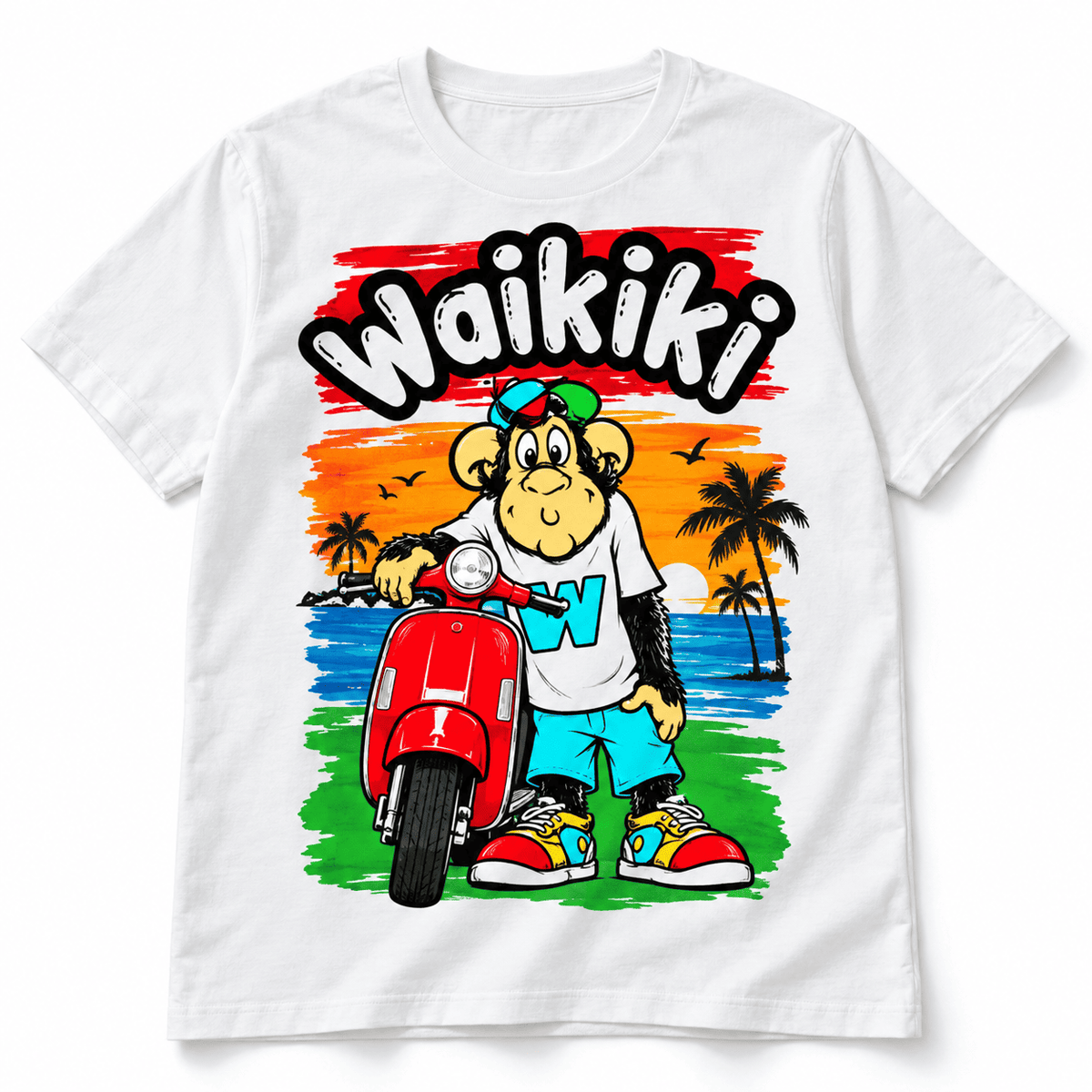Funny Tropical Monkey Scooter Beach Vacation Men's Graphic T-Shirt