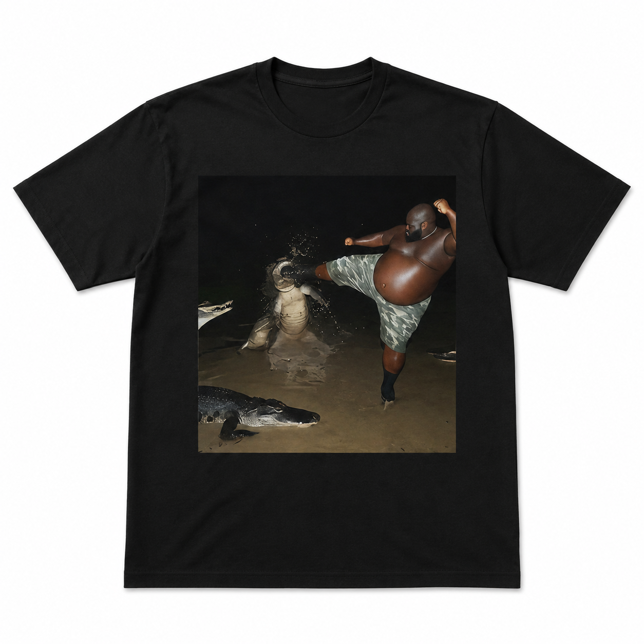Men's Funny Alligator Fight Graphic T-Shirt Wild Action Meme Tee