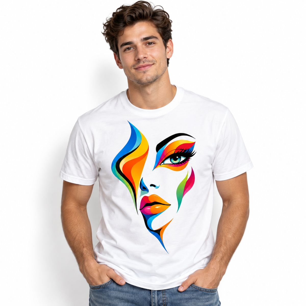 Colorful Abstract Woman Face Modern Art Graphic Men's T-Shirt