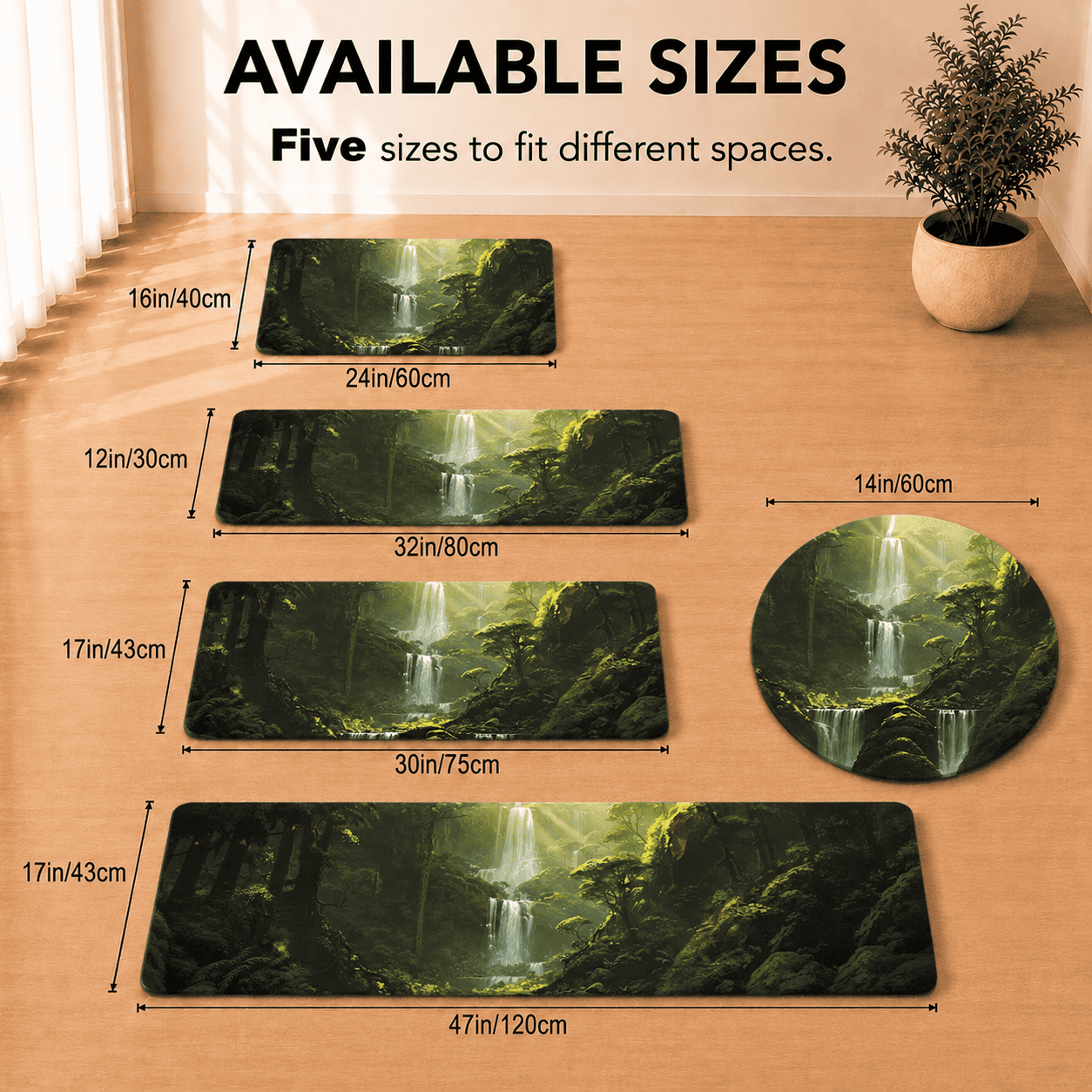 Jungle Waterfall Kitchen Mat Quick Dry Super Absorbent Non Slip Nature Decor