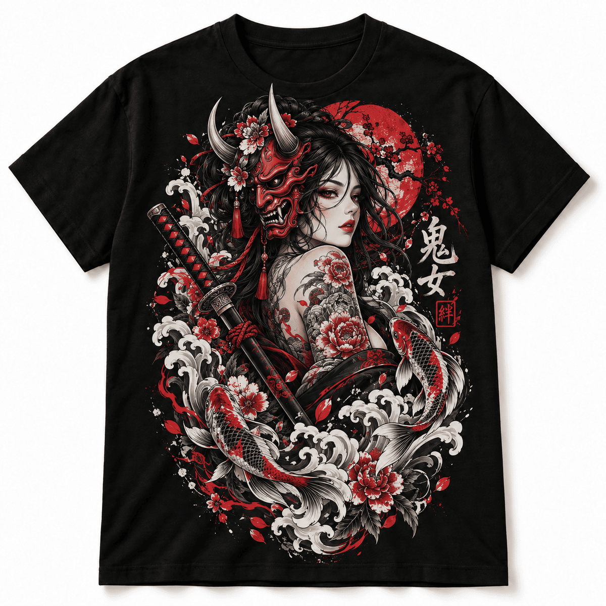 Hannya Oni Mask Geisha Koi Japanese Tattoo Art Graphic Men's T-Shirt