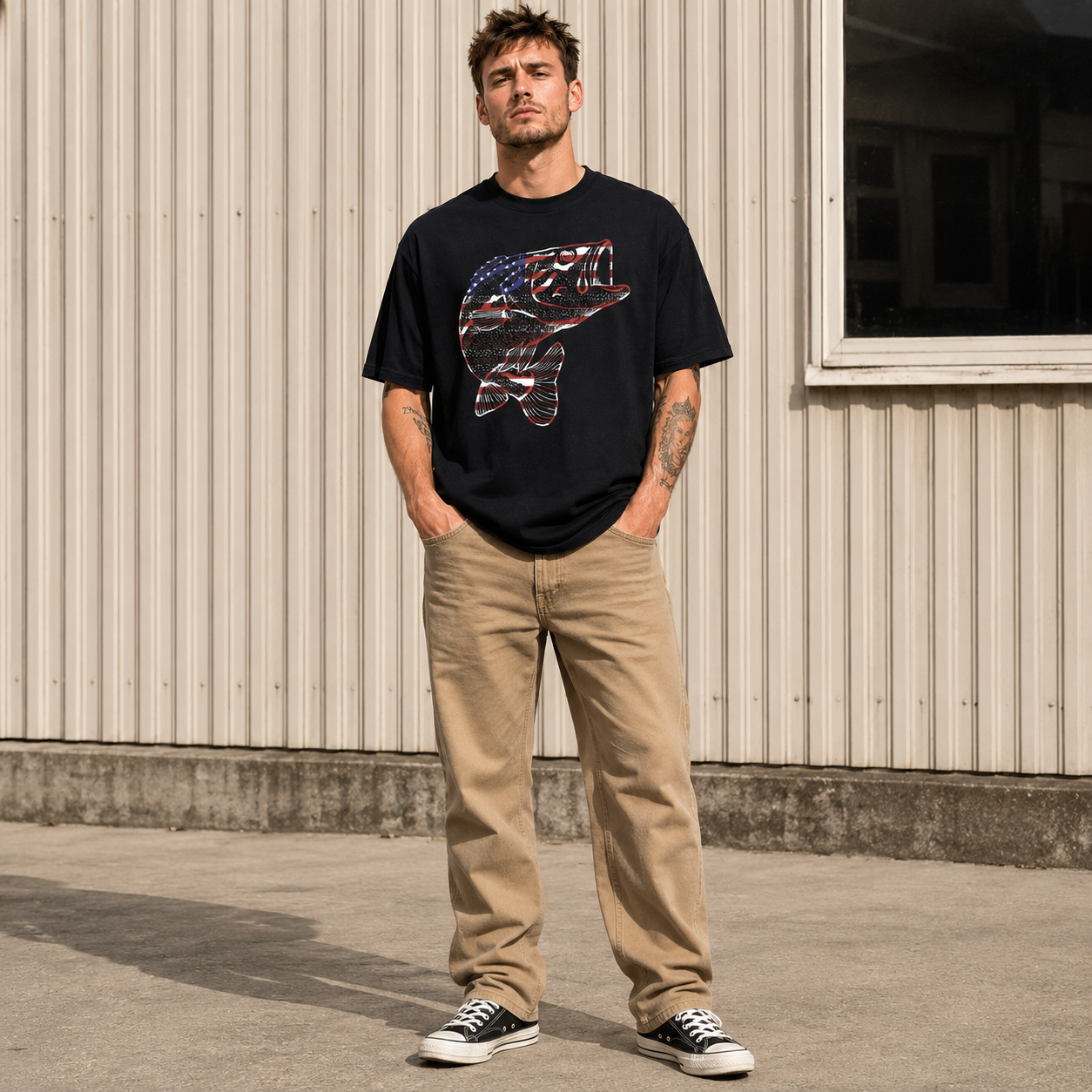 Bass Fish American Flag Fishing Graphic T Shirt Patriotic Angler Dad Gift