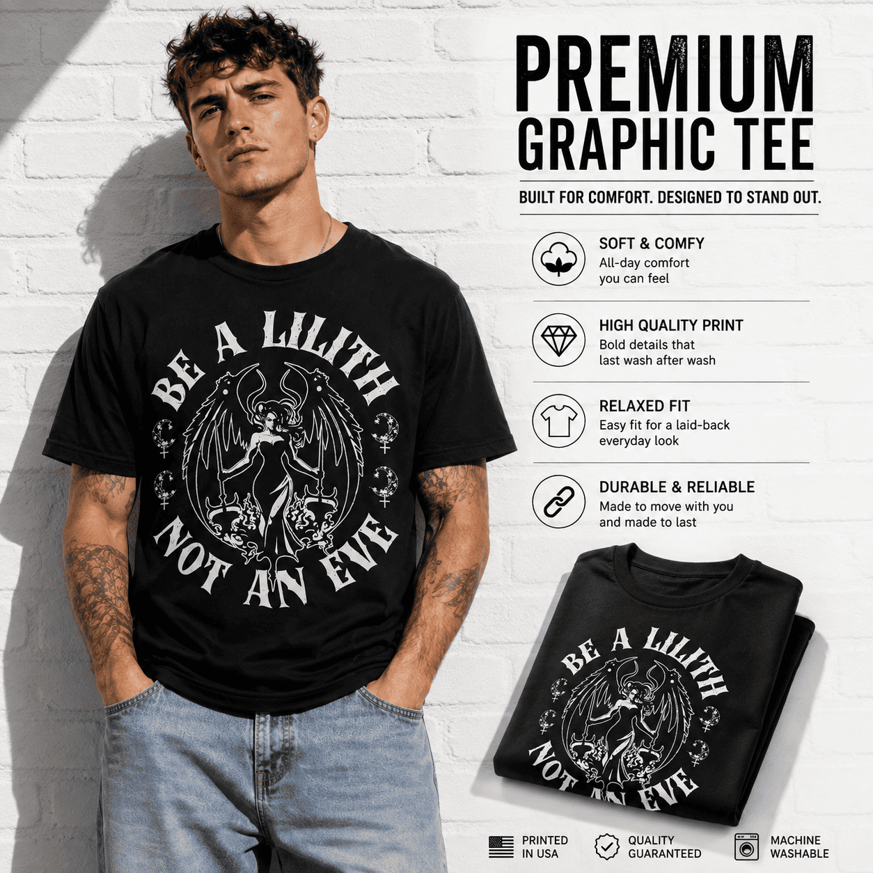 Be a Lilith Not an Eve Gothic Demon Witch Occult Graphic Men's T-Shirt