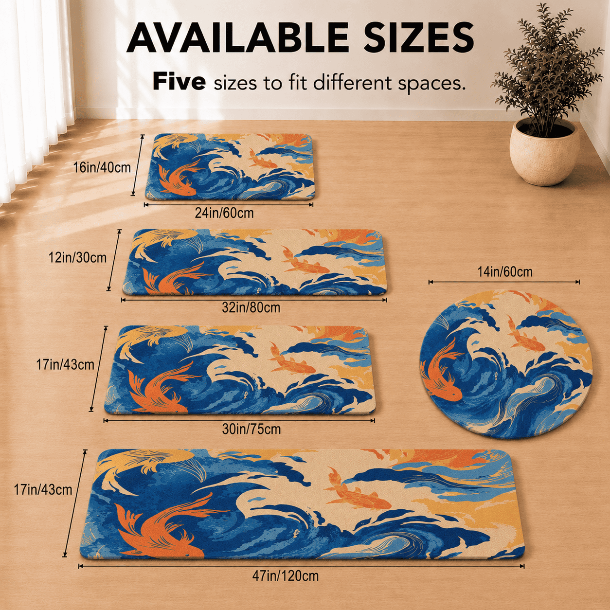 Japanese Koi Door Mat Quick Dry Super Absorbent Non Slip Fish Pattern