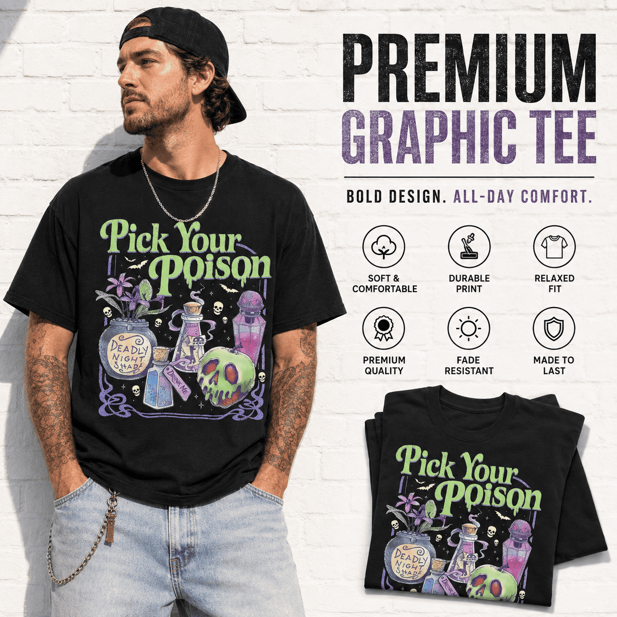 Pick Your Poison Witch Potion Spooky Gothic Halloween Graphic Men's T-Shirt