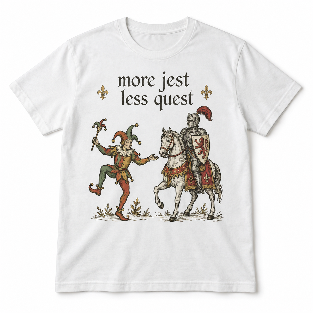 More Jest Less Quest Medieval Jester Knight Funny Fantasy Men's T-Shirt