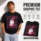 In October We Wear Pink Ghost Halloween Breast Cancer Awareness Men's T-Shirt