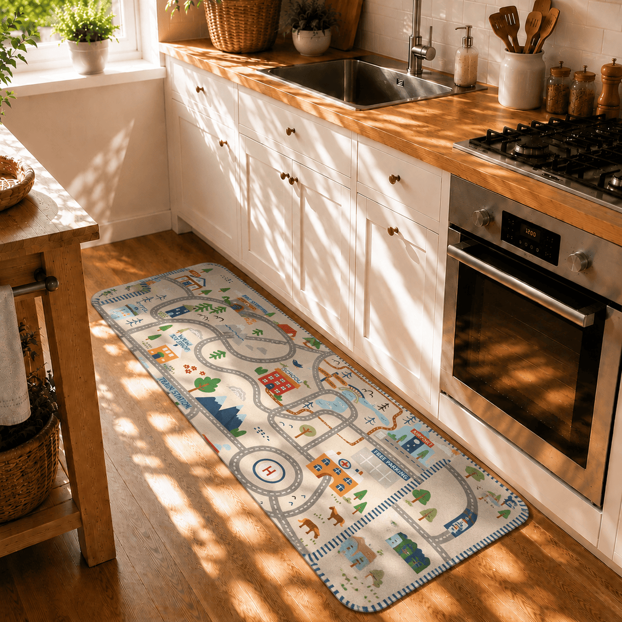 Kids Road Play Floor Mat Quick Dry Super Absorbent Non Slip City Map Design