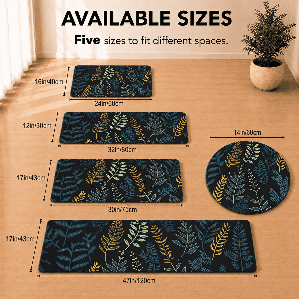 Botanical Entryway Mat with Quick Dry Super Absorbent Non Slip Fern Design