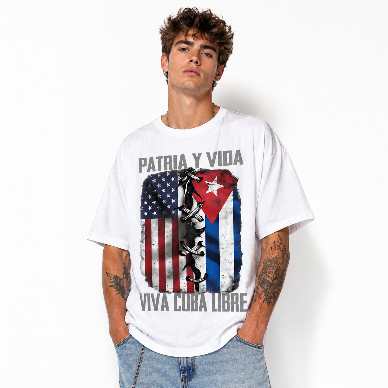 Men's Cuban Pride Graphic T-Shirt Vintage Freedom Flag Tee