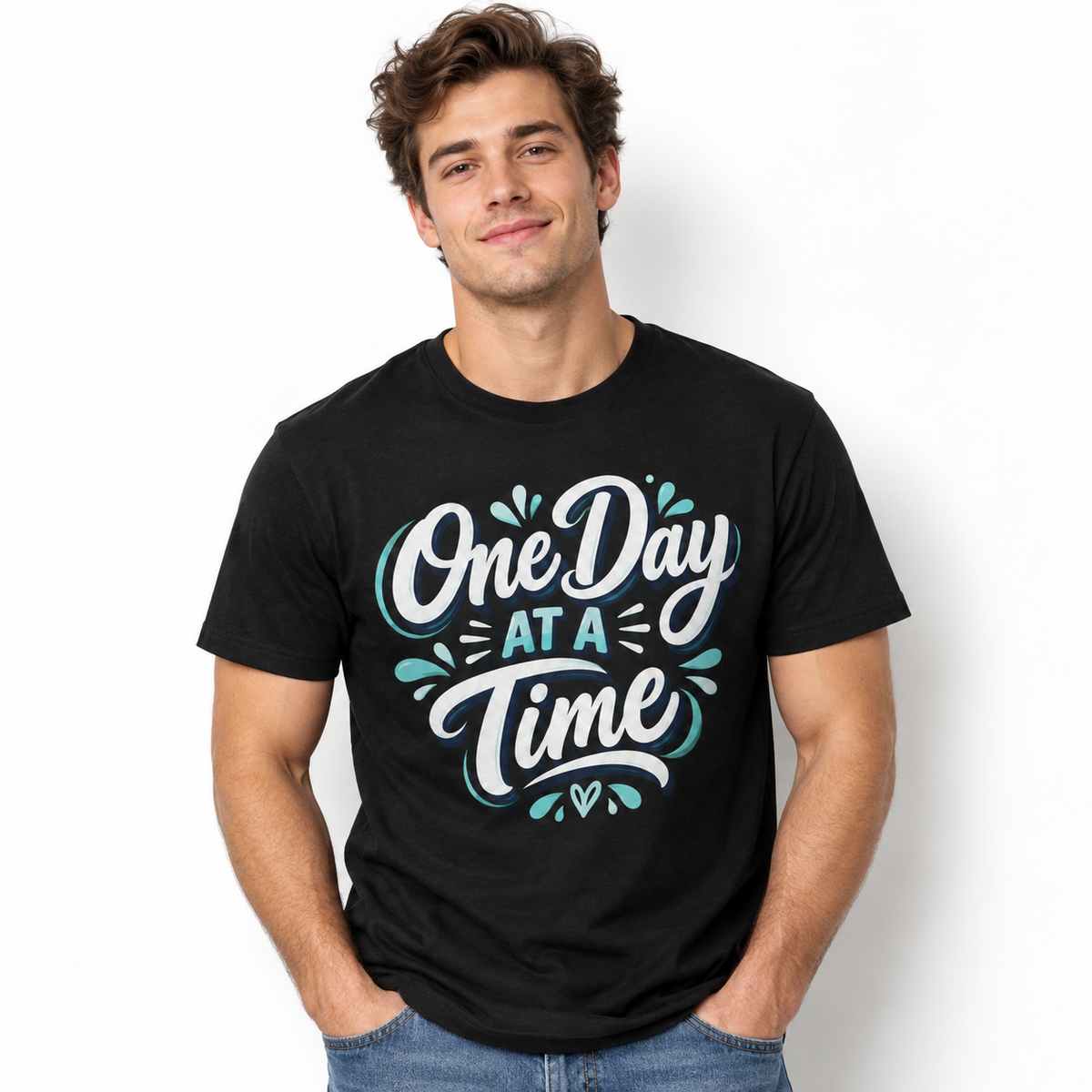 One Day at a Time Motivational Positive Quote Graphic Men's T-Shirt