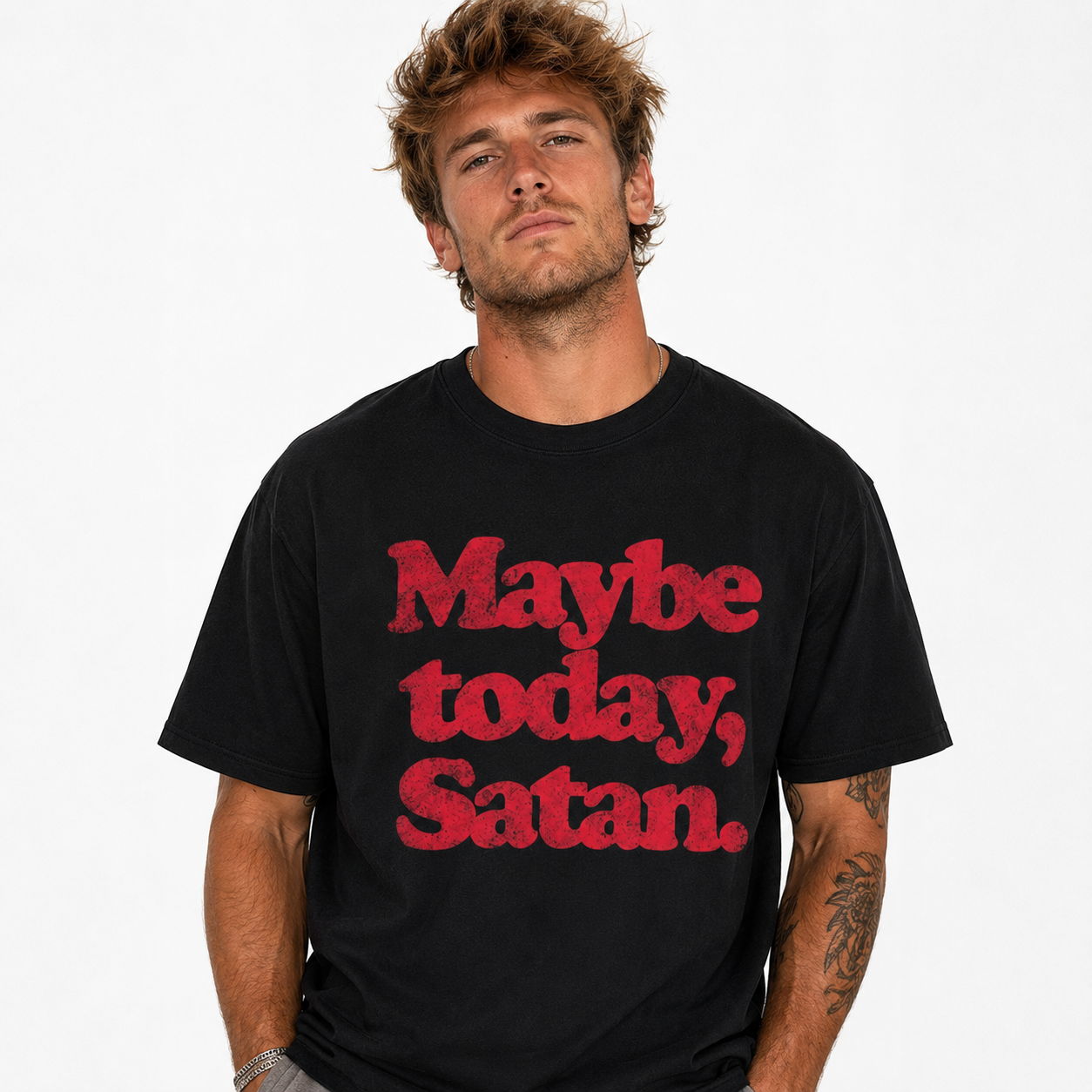 Maybe Today Satan Funny Dark Humor Gothic Halloween Graphic Men's T-Shirt