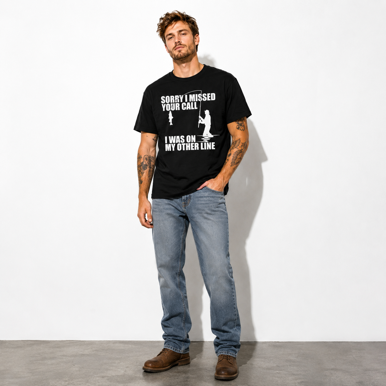 Sorry I Missed Your Call I Was on My Other Line Funny Fishing Graphic T Shirt