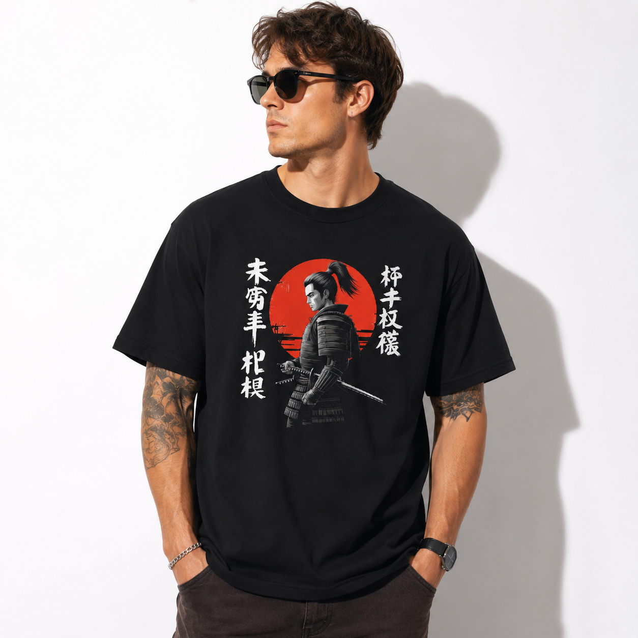 Japanese Samurai Warrior Graphic T-Shirt Red Armor Gothic Streetwear Tee