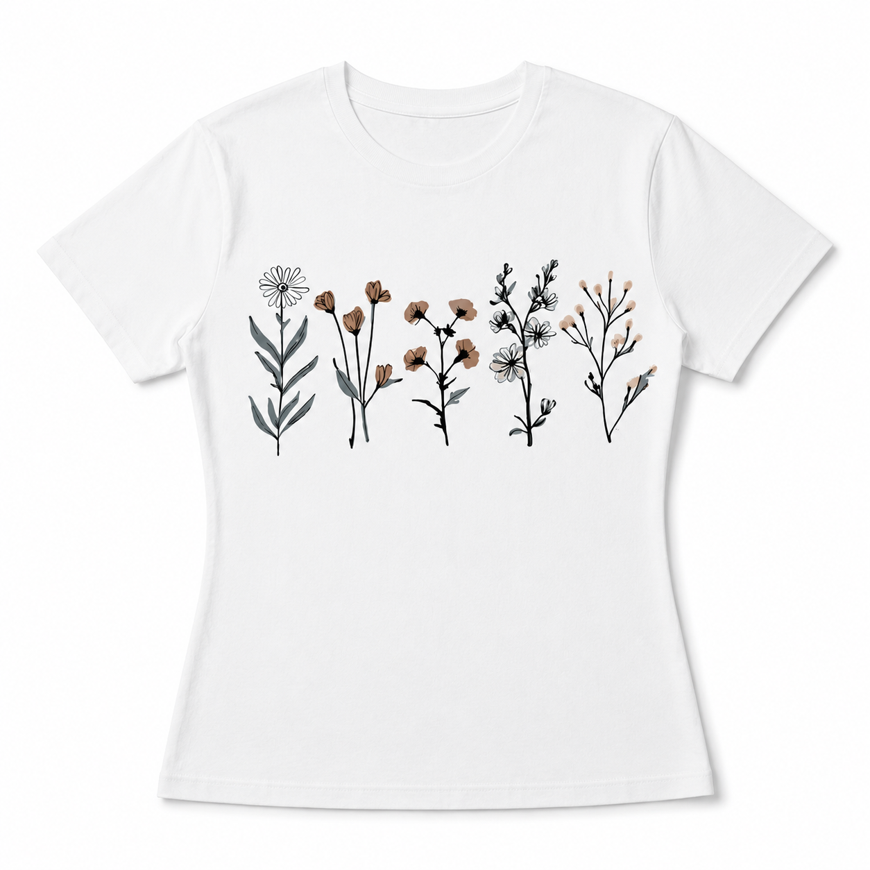 Minimalist Wildflower Garden T-Shirt | Delicate Floral Line Art Graphic Tee
