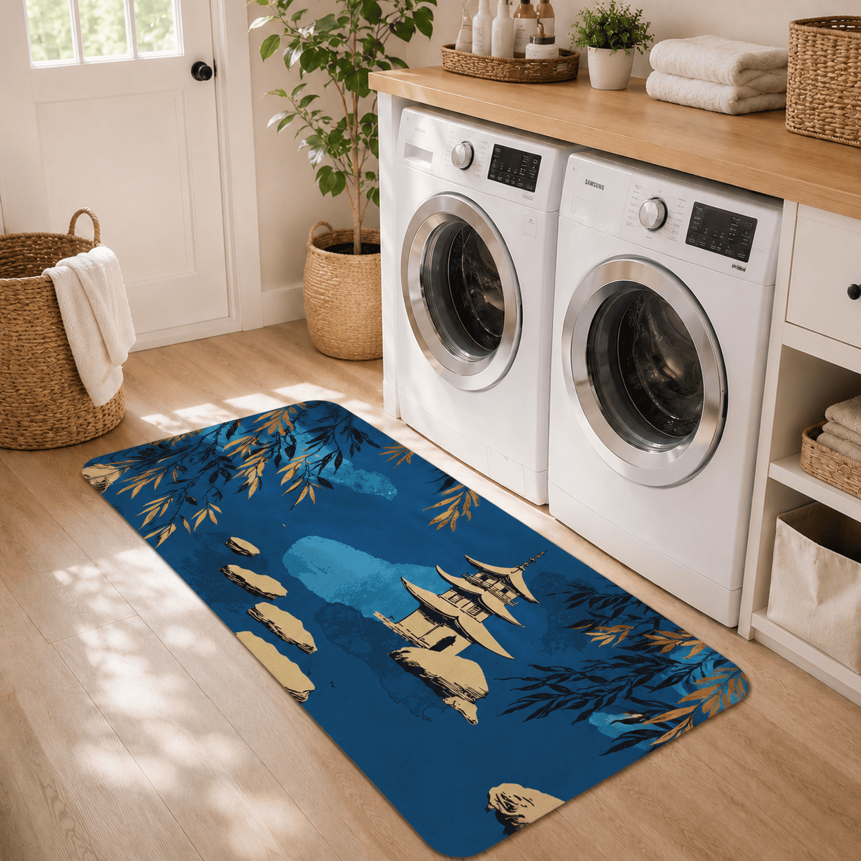 Japanese Pagoda Entryway Mat Quick Dry Super Absorbent Non Slip Zen Lakeside