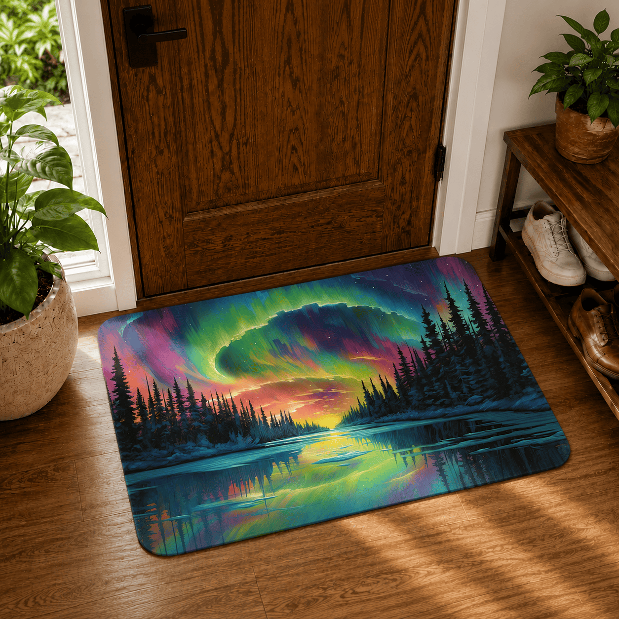 Aurora Borealis Floor Mat Quick Dry Super Absorbent Non Slip Northern Lights