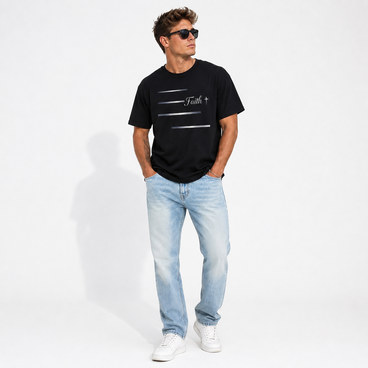 Faith Cross Christian Graphic T-Shirt Minimalist Religious Tee for Men