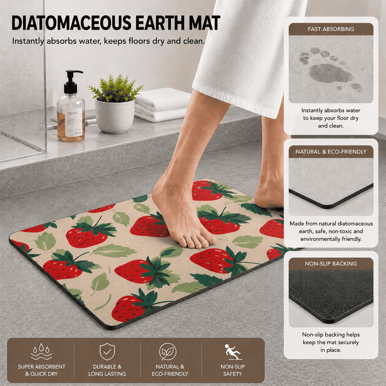 Cute Strawberrry Kitchen Rug Gift for Housewarming Party, Gift for New House, Pink Lover Gift Idea, Strawberry Area Mat, Nursery room Rug
