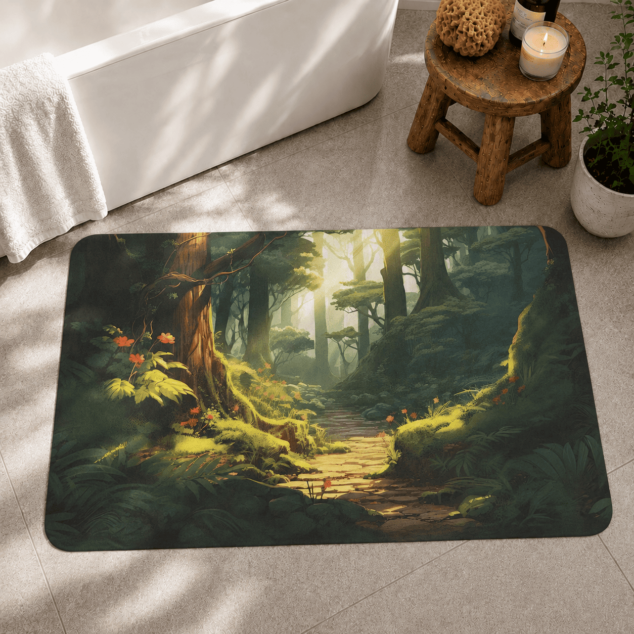 Mystic Forest Floor Mat Quick Dry Super Absorbent Non Slip Nature Decor