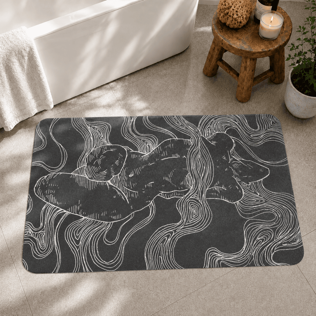 Black and White Women Body Modern Rug, Cool Living Room Carpet, Custom Design Bathmat, Nonslip Bedroom Rug, Erotic Home Decor