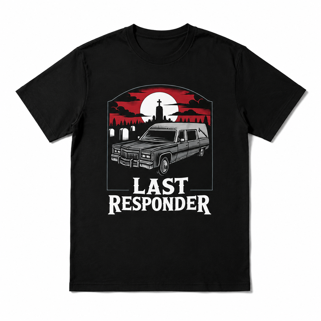 Last Responder Hearse Graveyard Dark Humor Halloween Graphic Men's T-Shirt