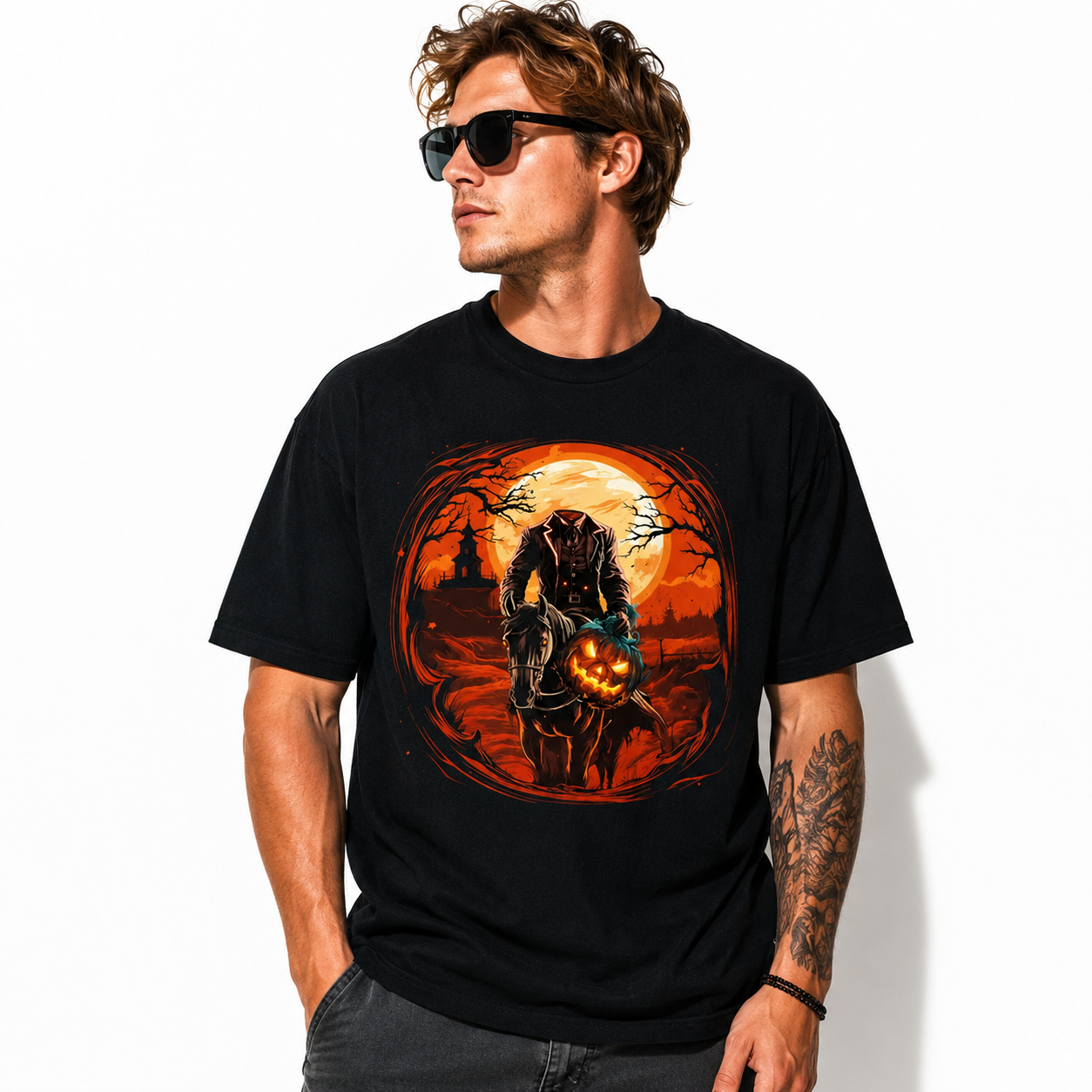 Headless Horseman Pumpkin Halloween Gothic Horror Rider Graphic Men's T-Shirt
