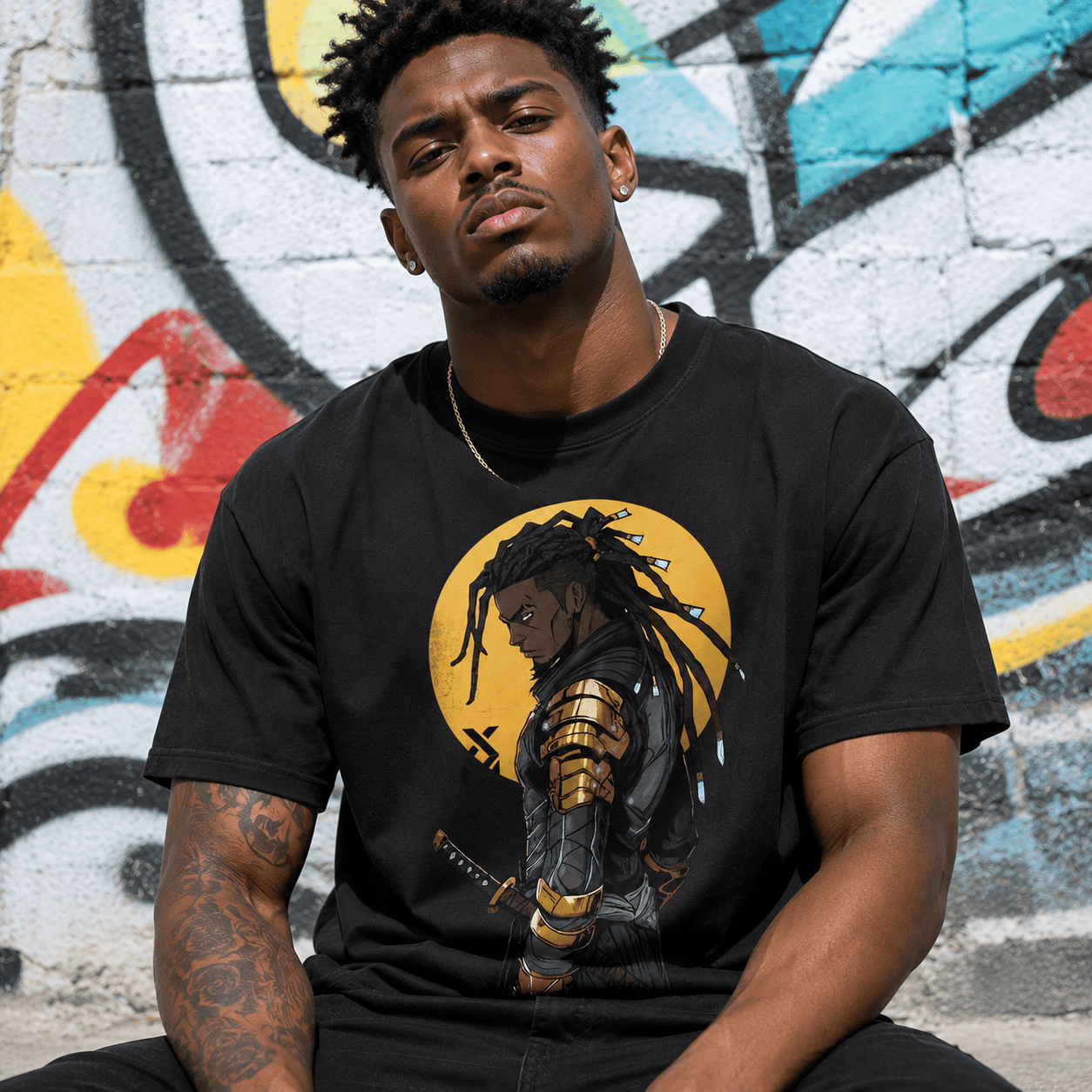 Samurai Sunset Graphic T-Shirt Japanese Warrior Retro Landscape Tee