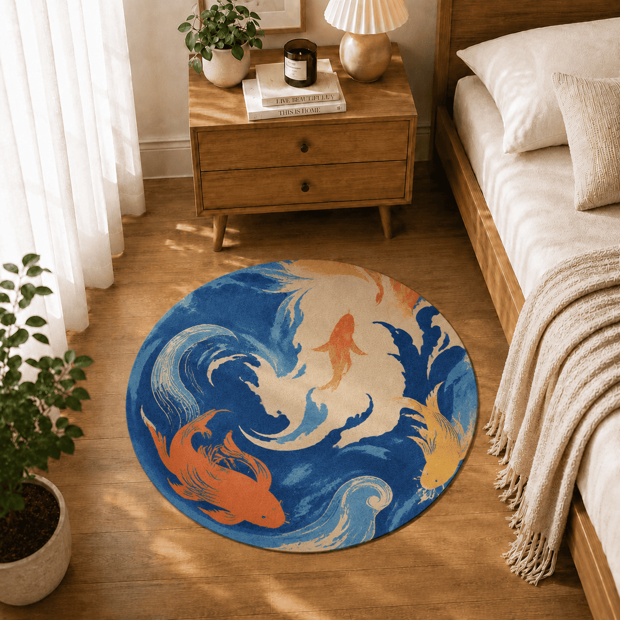 Japanese Koi Door Mat Quick Dry Super Absorbent Non Slip Fish Pattern