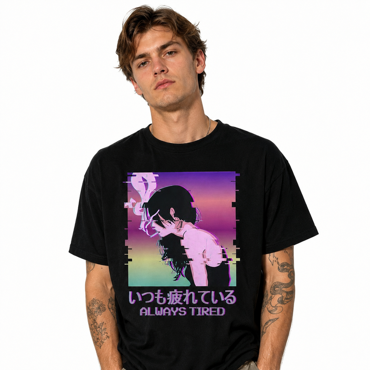 Always Tired Anime Aesthetic Graphic T-Shirt Vaporwave Japanese Tee for Men