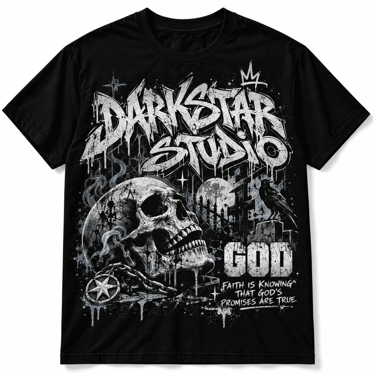 Darkstar Skull Faith in God Gothic Streetwear Men's Graphic T-Shirt