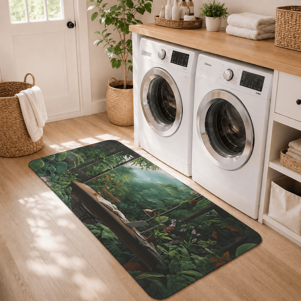 Green Rainforest Kitchen Mat Quick Dry Super Absorbent Non Slip Anime Lofi Decor