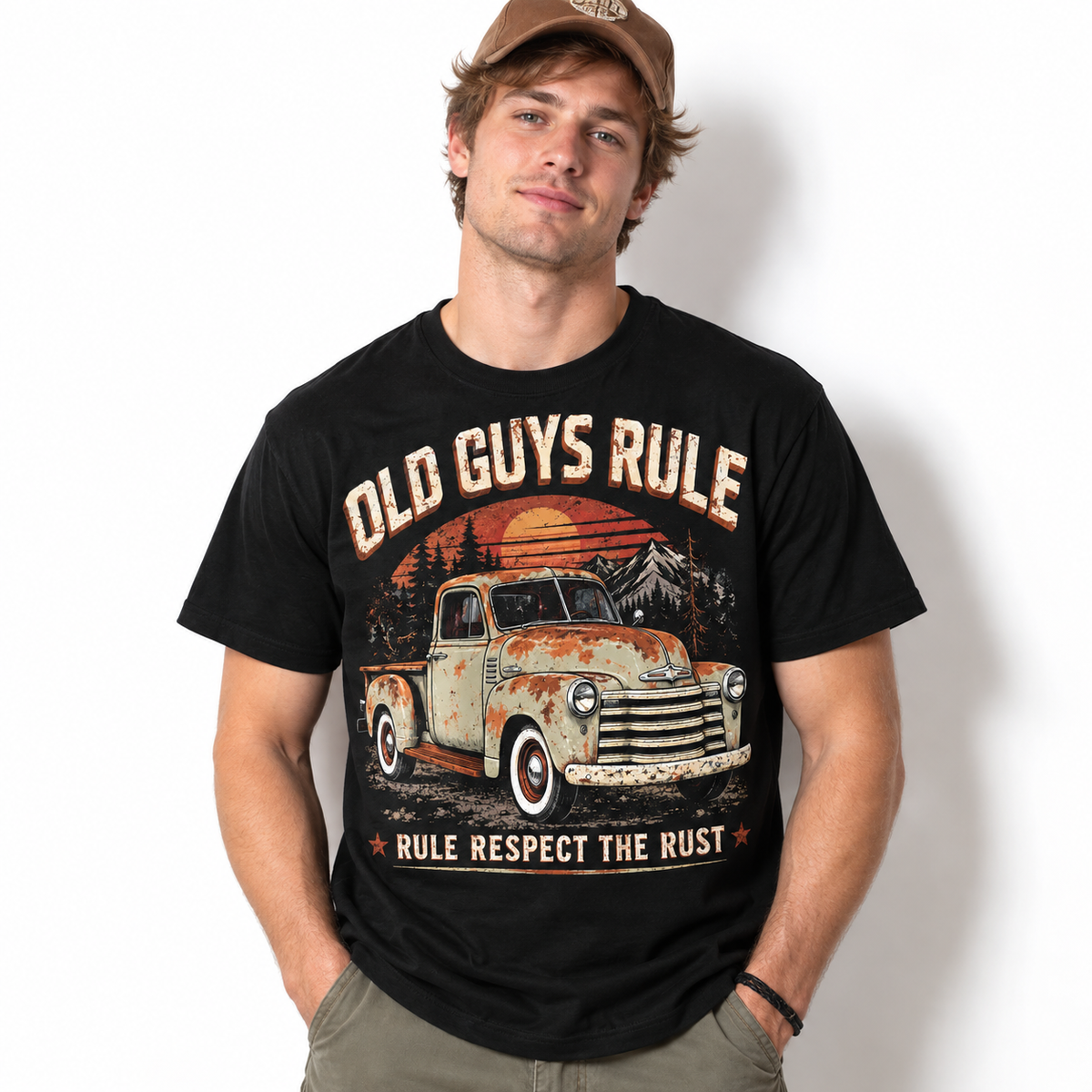 Old Guys Rule Respect the Rust Vintage Pickup Truck Men's T-Shirt