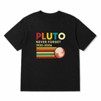 Men's Pluto Never Forget Graphic T-Shirt Funny Space Retro Planet Tee