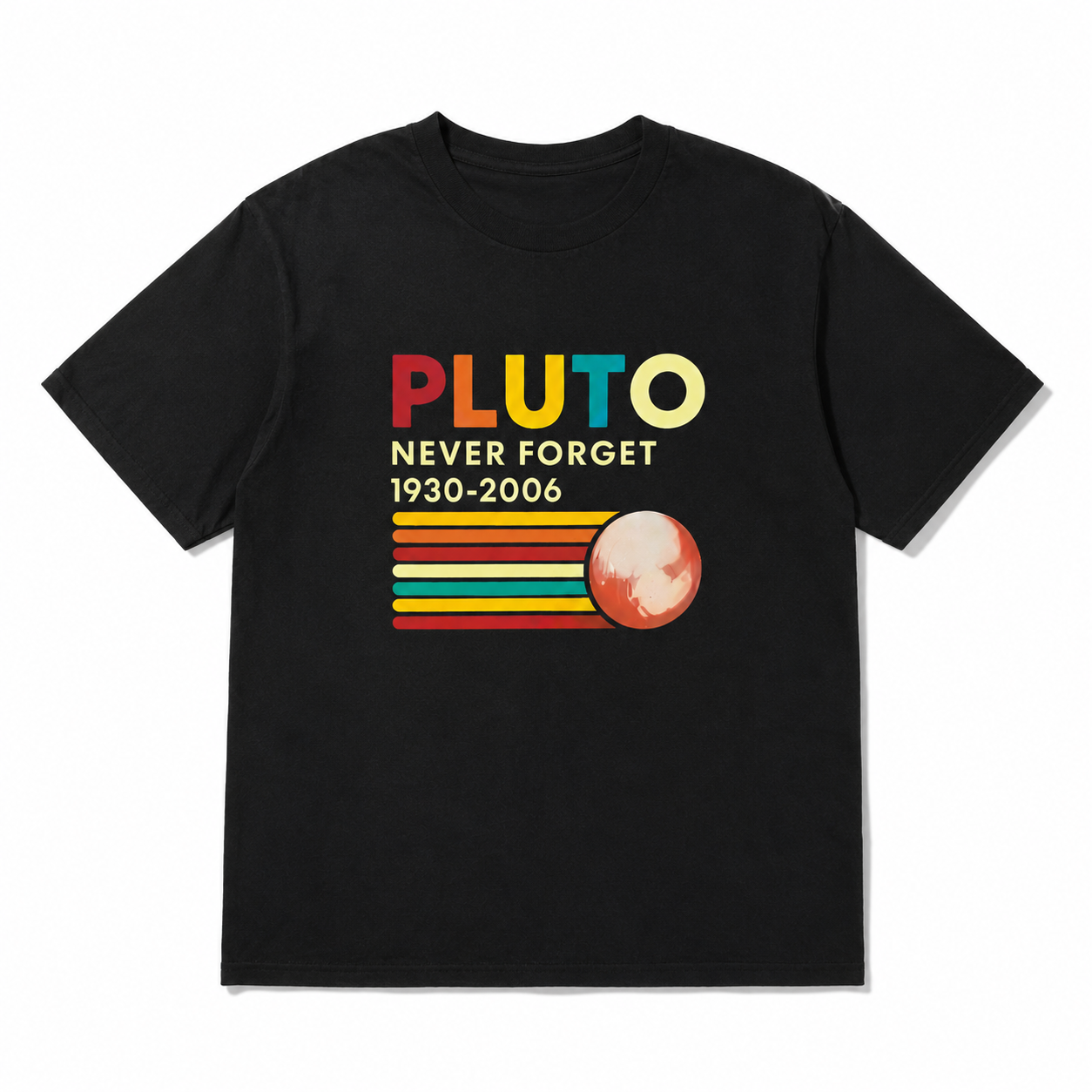 Men's Pluto Never Forget Graphic T-Shirt Funny Space Retro Planet Tee