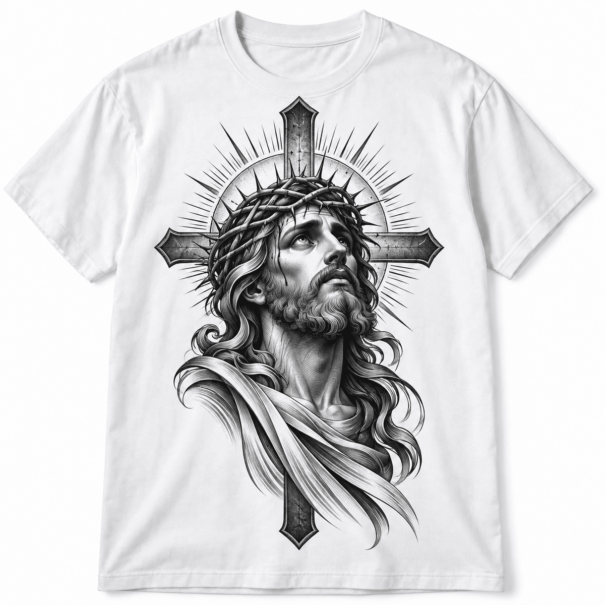 Jesus Crown of Thorns Cross Christian Faith Graphic Men's T-Shirt