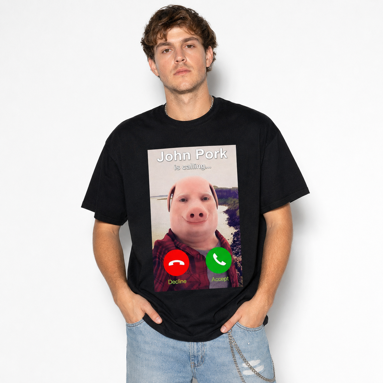 Funny John Pork Is Calling Meme Graphic T-Shirt for Men