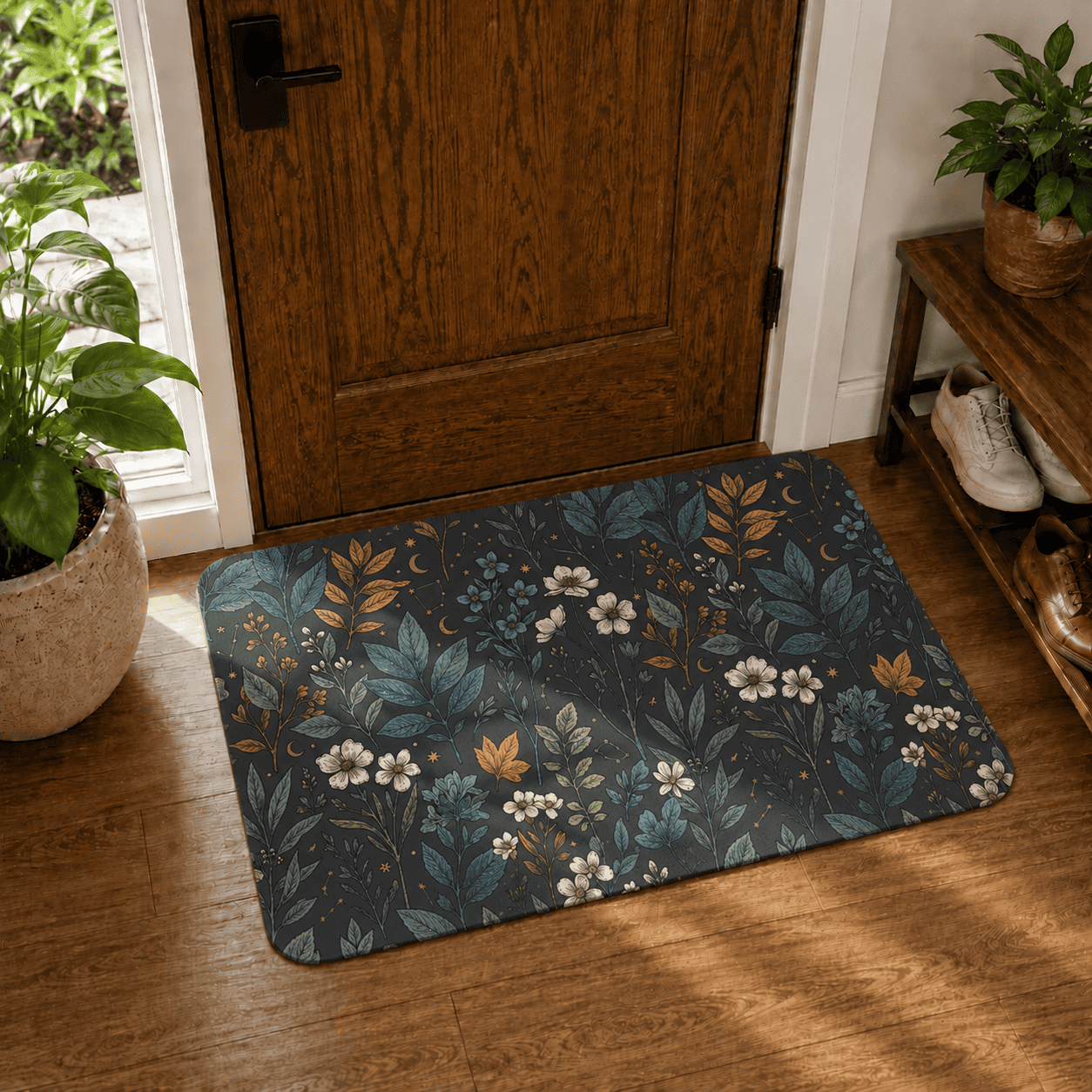Witchy Botanical Bath Rug Quick Dry Super Absorbent Non Slip Celestial Floral