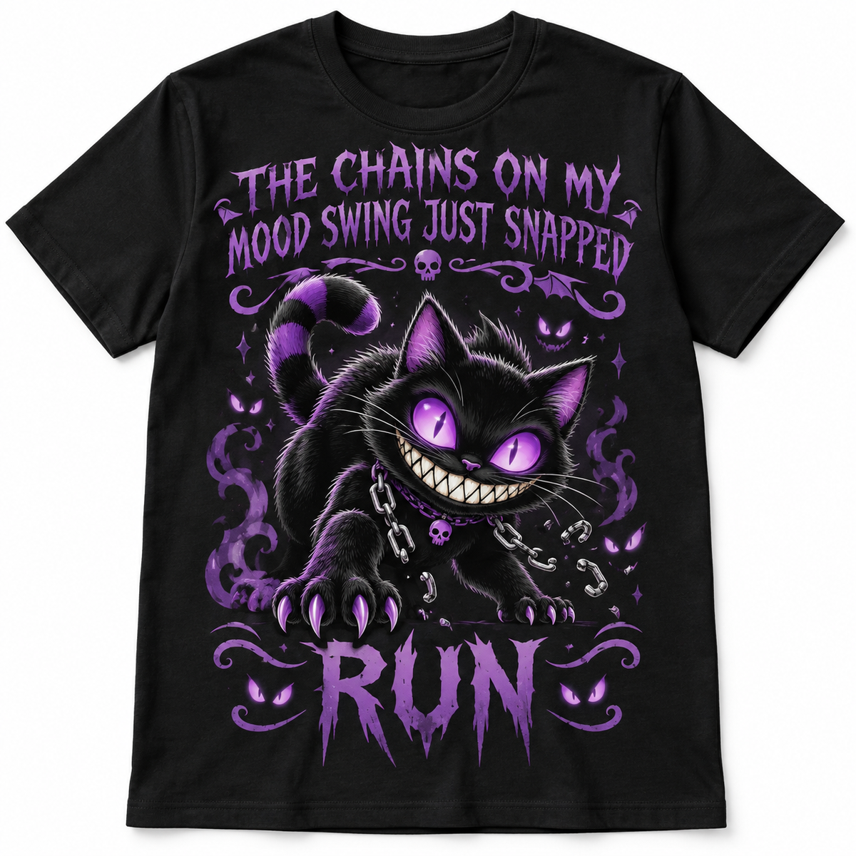 Chains on My Mood Swing Snapped Funny Gothic Black Cat Men's T-Shirt