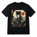 Japanese Gothic Samurai Woman Katana Graphic T-Shirt Dark Anime Style Tee