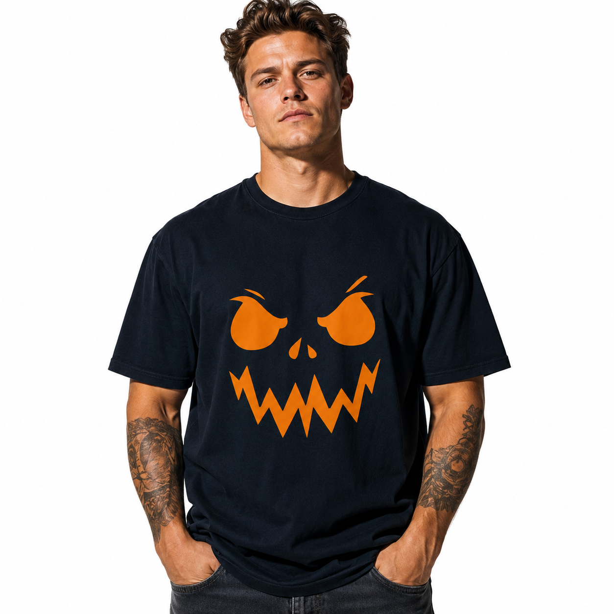 Scary Pumpkin Face Jack O Lantern Halloween Spooky Graphic Men's T-Shirt