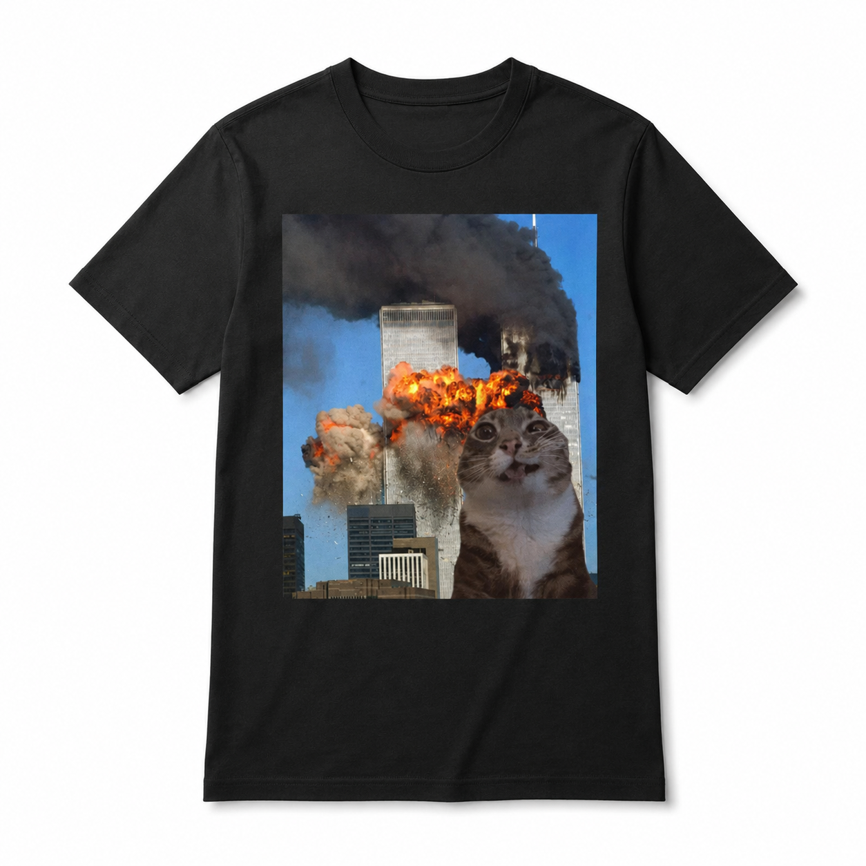 Funny 911 Rigby Cat Meme Graphic T-Shirt for Men Gag Humor Tee