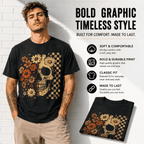 Floral Skull Retro Checkered Gothic Halloween Graphic Men's T-Shirt