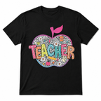 Colorful Teacher Apple Graphic T-Shirt School Gift Tee for Men