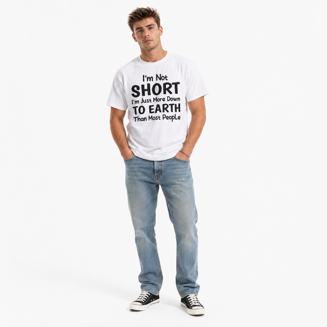 I'm Not Short I'm Just More Down to Earth Funny Quote Men's T-Shirt