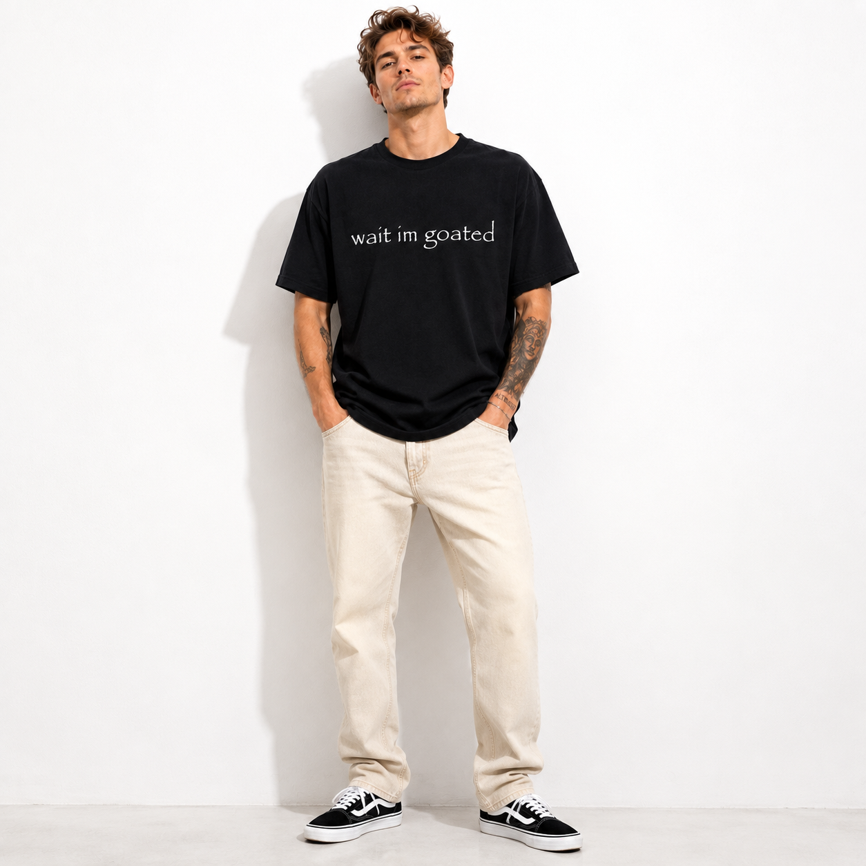 Men's Wait I'm Goated Graphic T-Shirt Funny Minimalist Casual Tee