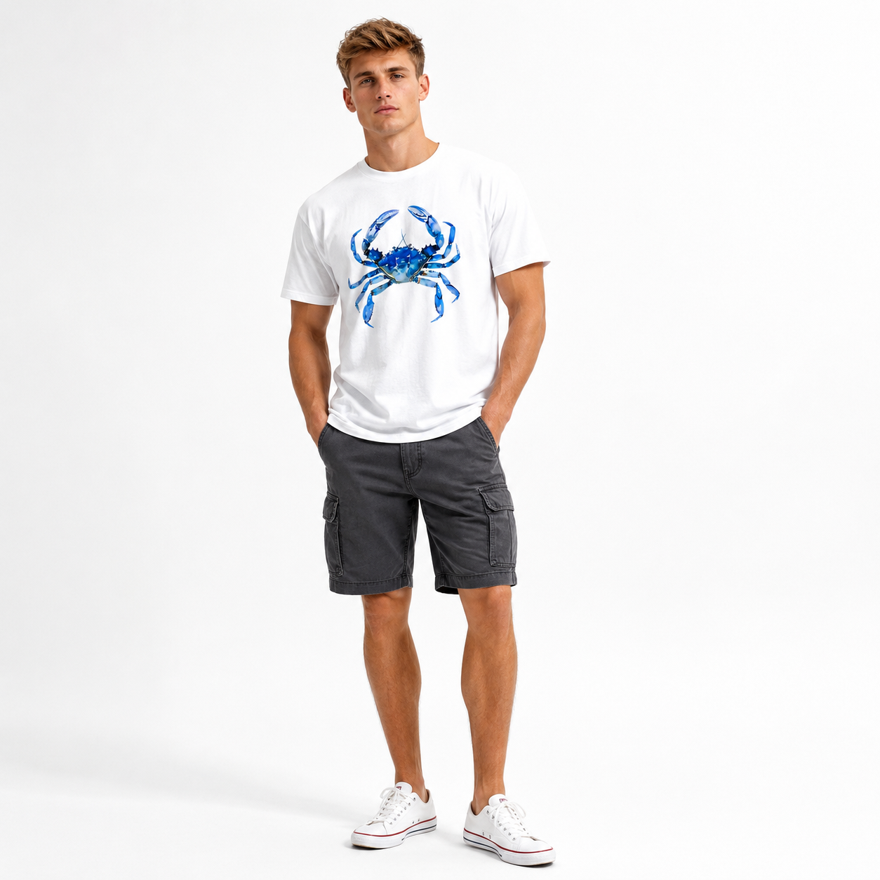 Blue Crab Coastal Graphic T-Shirt Ocean Seafood Beach Tee for Men